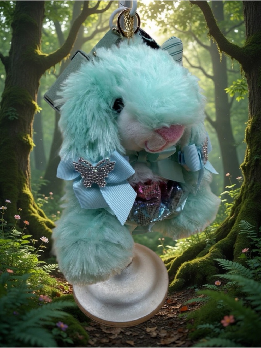 Bag charm Plush Bunny Keychain with Pink Accents